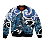 Piwakawaka New Zealand Matariki Bomber Jacket Maori New Year Silver Fern Blue Galaxy