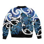 Piwakawaka New Zealand Matariki Bomber Jacket Maori New Year Silver Fern Blue Galaxy