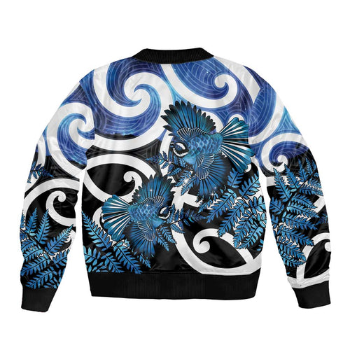 Piwakawaka New Zealand Matariki Bomber Jacket Maori New Year Silver Fern Blue Galaxy