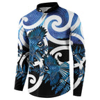 Piwakawaka New Zealand Matariki Button Sweatshirt Maori New Year Silver Fern Blue Galaxy