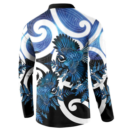 Piwakawaka New Zealand Matariki Button Sweatshirt Maori New Year Silver Fern Blue Galaxy