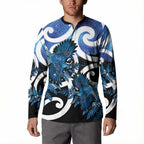 Piwakawaka New Zealand Matariki Button Sweatshirt Maori New Year Silver Fern Blue Galaxy