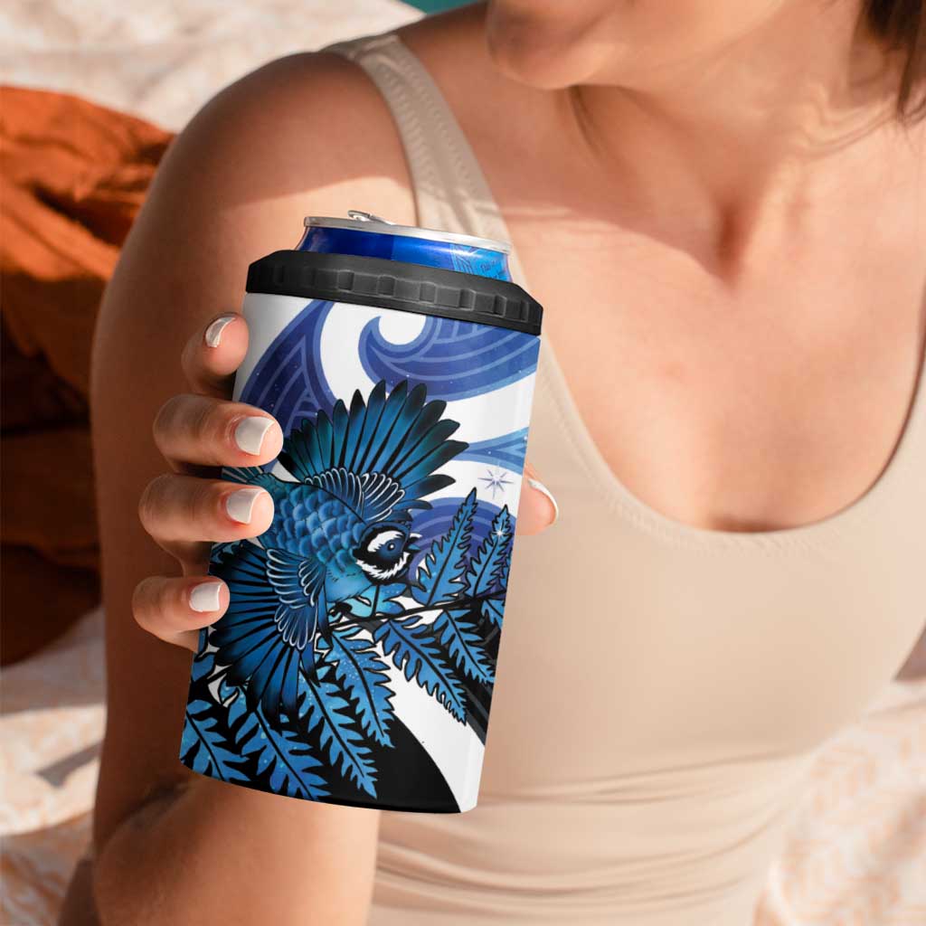 Piwakawaka New Zealand Matariki 4 in 1 Can Cooler Tumbler Maori New Year Silver Fern Blue Galaxy