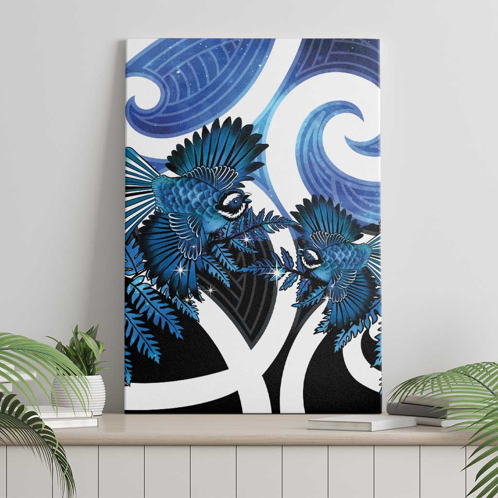 Piwakawaka New Zealand Matariki Canvas Wall Art Maori New Year Silver Fern Blue Galaxy