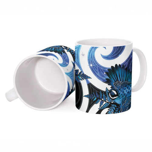 Piwakawaka New Zealand Matariki Ceramic Mug Maori New Year Silver Fern Blue Galaxy
