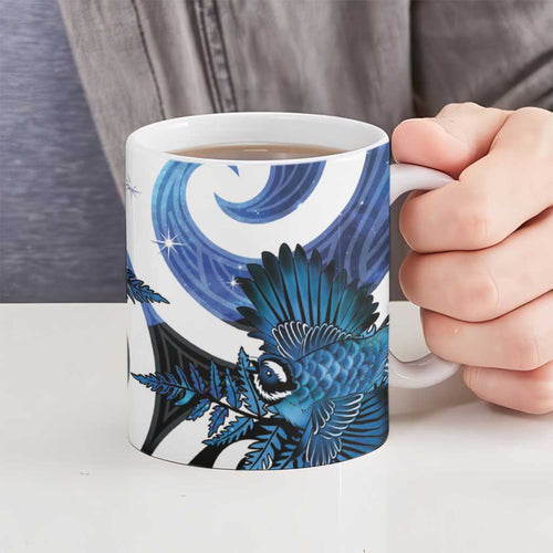 Piwakawaka New Zealand Matariki Ceramic Mug Maori New Year Silver Fern Blue Galaxy