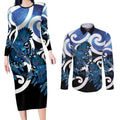 Piwakawaka New Zealand Matariki Couples Matching Long Sleeve Bodycon Dress and Long Sleeve Button Shirt Maori New Year Silver Fern Blue Galaxy