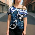 Piwakawaka New Zealand Matariki Cross Shoulder Shirt Maori New Year Silver Fern Blue Galaxy