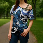 Piwakawaka New Zealand Matariki Cross Shoulder Shirt Maori New Year Silver Fern Blue Galaxy