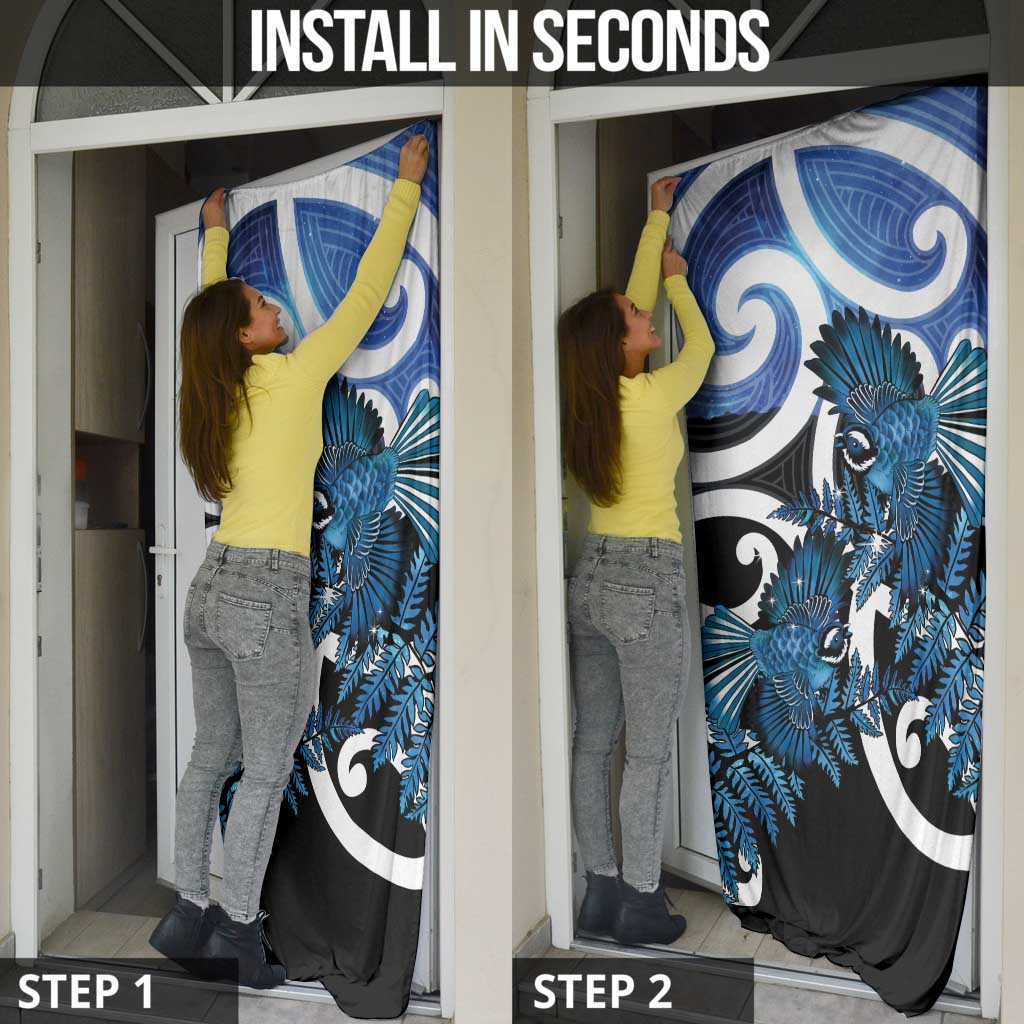 Piwakawaka New Zealand Matariki Door Cover Maori New Year Silver Fern Blue Galaxy