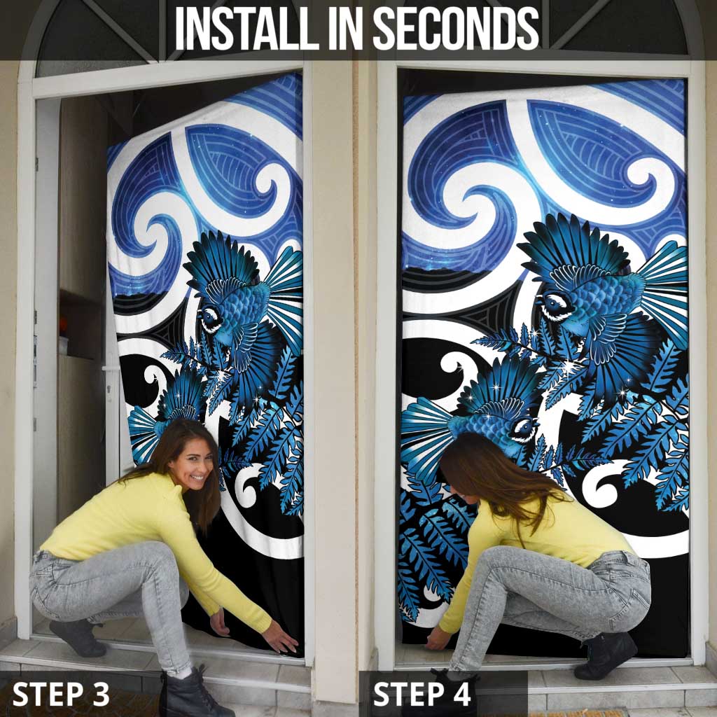 Piwakawaka New Zealand Matariki Door Cover Maori New Year Silver Fern Blue Galaxy