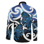 Piwakawaka New Zealand Matariki Family Matching Long Sleeve Bodycon Dress and Hawaiian Shirt Maori New Year Silver Fern Blue Galaxy