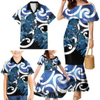 Piwakawaka New Zealand Matariki Family Matching Mermaid Dress and Hawaiian Shirt Maori New Year Silver Fern Blue Galaxy