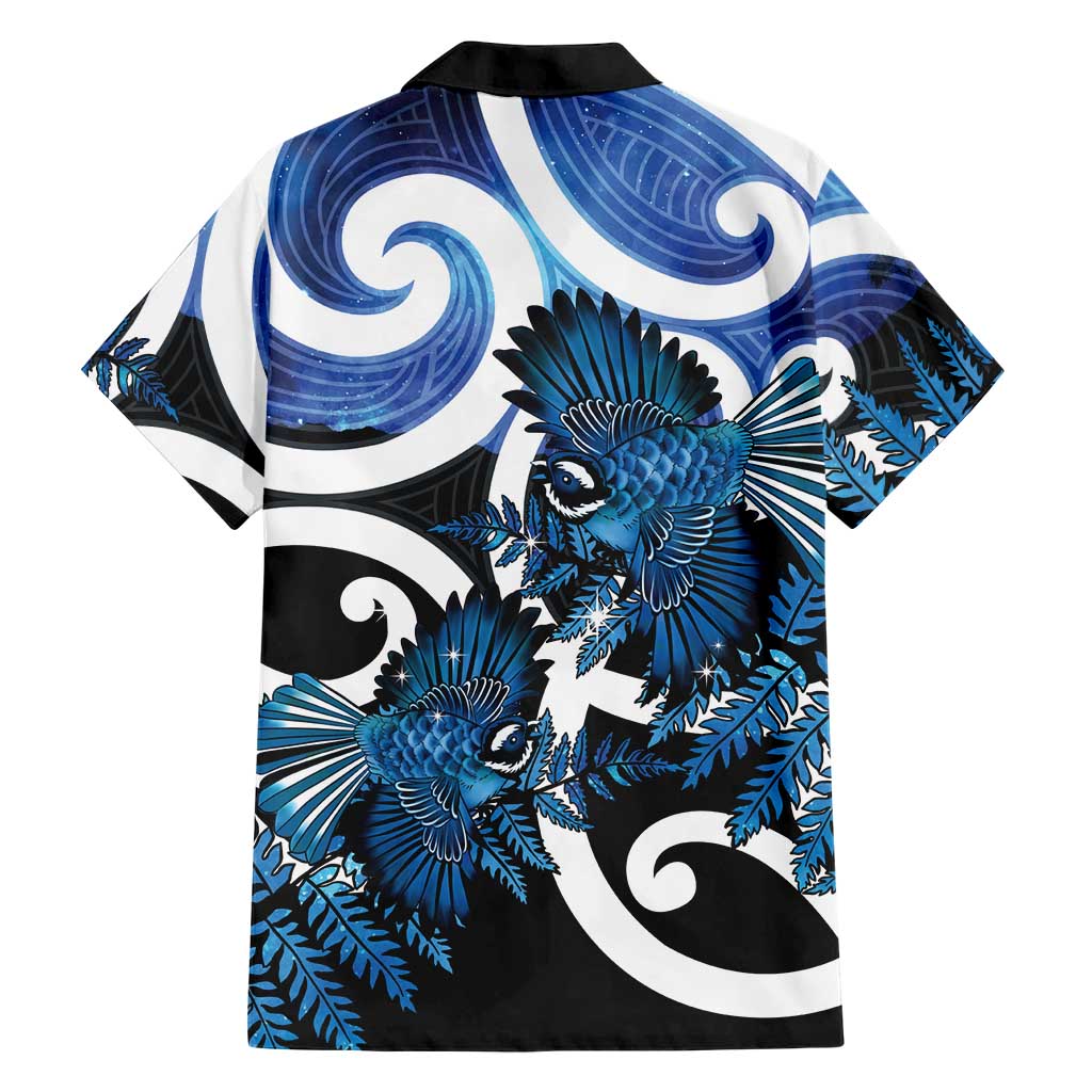 Piwakawaka New Zealand Matariki Family Matching Off The Shoulder Long Sleeve Dress and Hawaiian Shirt Maori New Year Silver Fern Blue Galaxy
