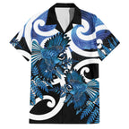 Piwakawaka New Zealand Matariki Family Matching Puletasi and Hawaiian Shirt Maori New Year Silver Fern Blue Galaxy