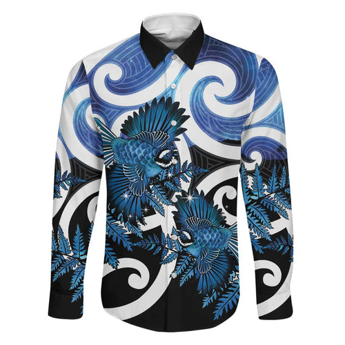 Piwakawaka New Zealand Matariki Family Matching Puletasi and Hawaiian Shirt Maori New Year Silver Fern Blue Galaxy