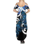 Piwakawaka New Zealand Matariki Family Matching Summer Maxi Dress and Hawaiian Shirt Maori New Year Silver Fern Blue Galaxy