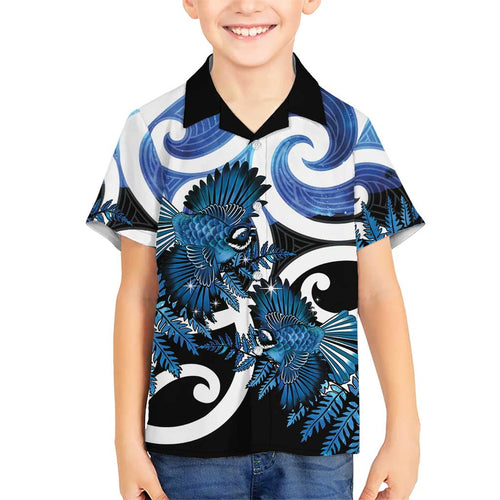Piwakawaka New Zealand Matariki Family Matching Summer Maxi Dress and Hawaiian Shirt Maori New Year Silver Fern Blue Galaxy