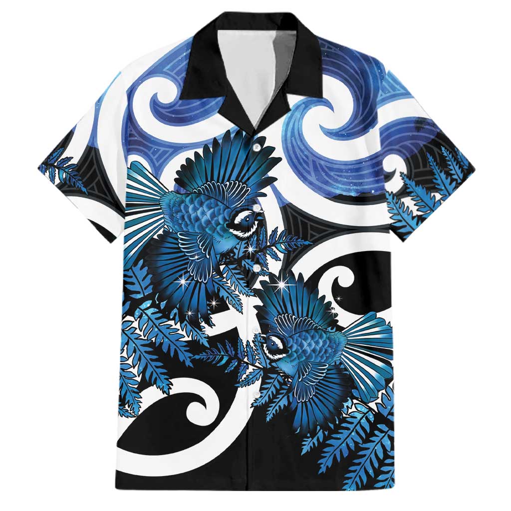 Piwakawaka New Zealand Matariki Family Matching Tank Maxi Dress and Hawaiian Shirt Maori New Year Silver Fern Blue Galaxy