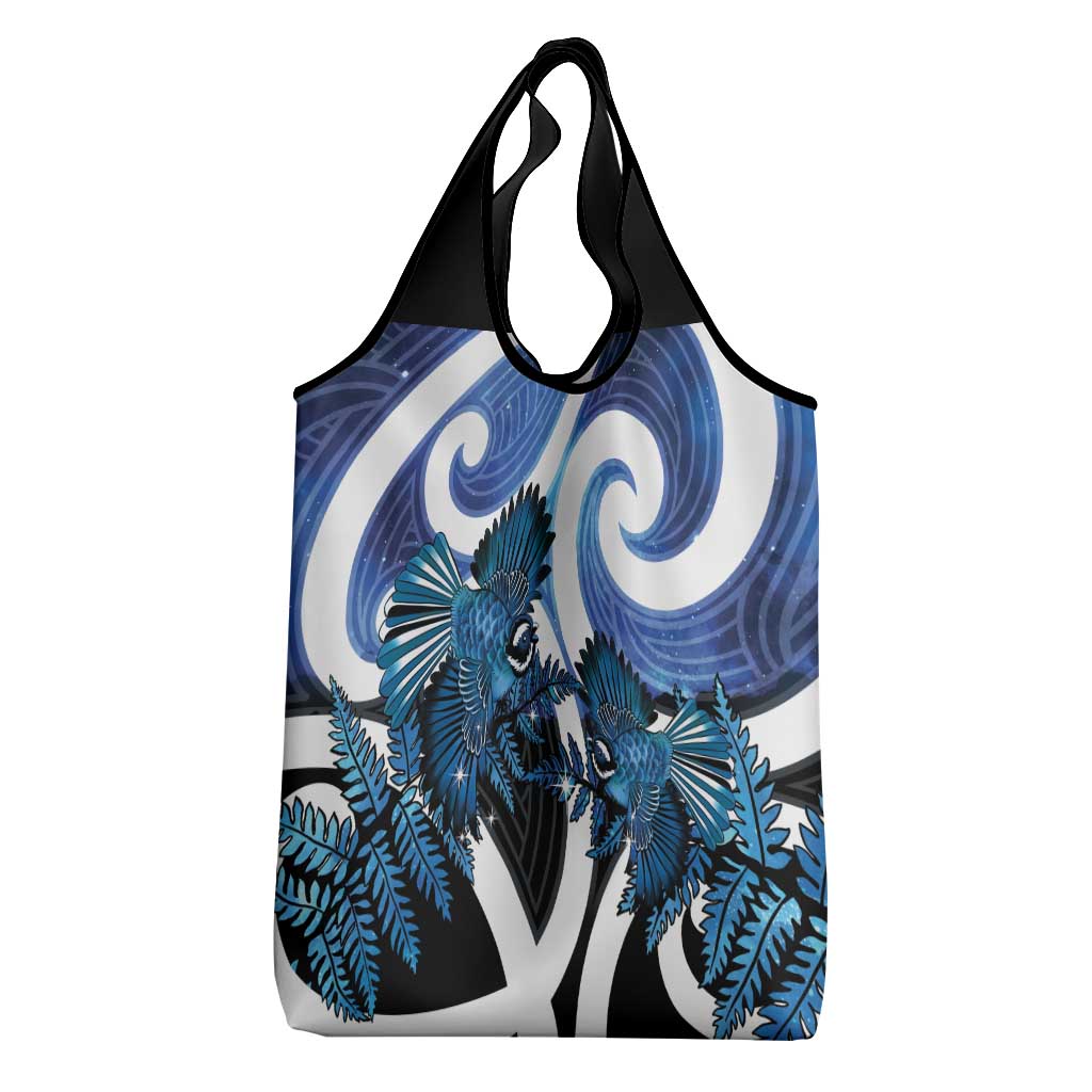 Piwakawaka New Zealand Matariki Grocery Bag Maori New Year Silver Fern Blue Galaxy