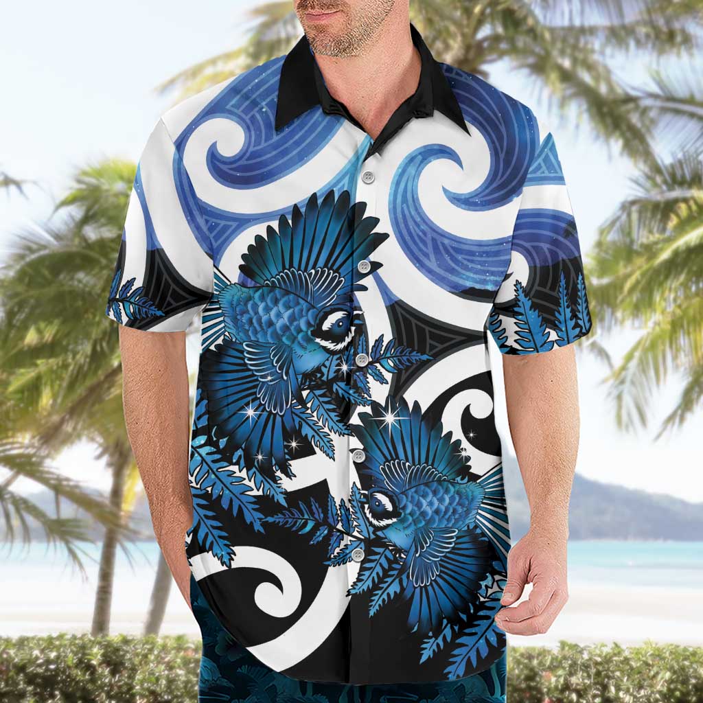 Piwakawaka New Zealand Matariki Hawaiian Shirt Maori New Year Silver Fern Blue Galaxy
