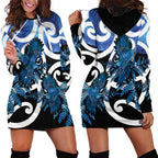 Piwakawaka New Zealand Matariki Hoodie Dress Maori New Year Silver Fern Blue Galaxy