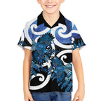 Piwakawaka New Zealand Matariki Kid Hawaiian Shirt Maori New Year Silver Fern Blue Galaxy