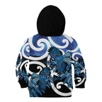 Piwakawaka New Zealand Matariki Kid Hoodie Maori New Year Silver Fern Blue Galaxy