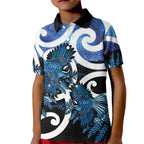 Piwakawaka New Zealand Matariki Kid Polo Shirt Maori New Year Silver Fern Blue Galaxy
