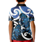 Piwakawaka New Zealand Matariki Kid Polo Shirt Maori New Year Silver Fern Blue Galaxy