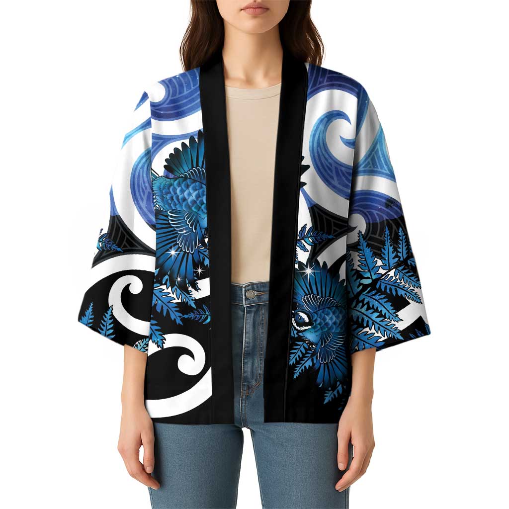 Piwakawaka New Zealand Matariki Kimono Maori New Year Silver Fern Blue Galaxy