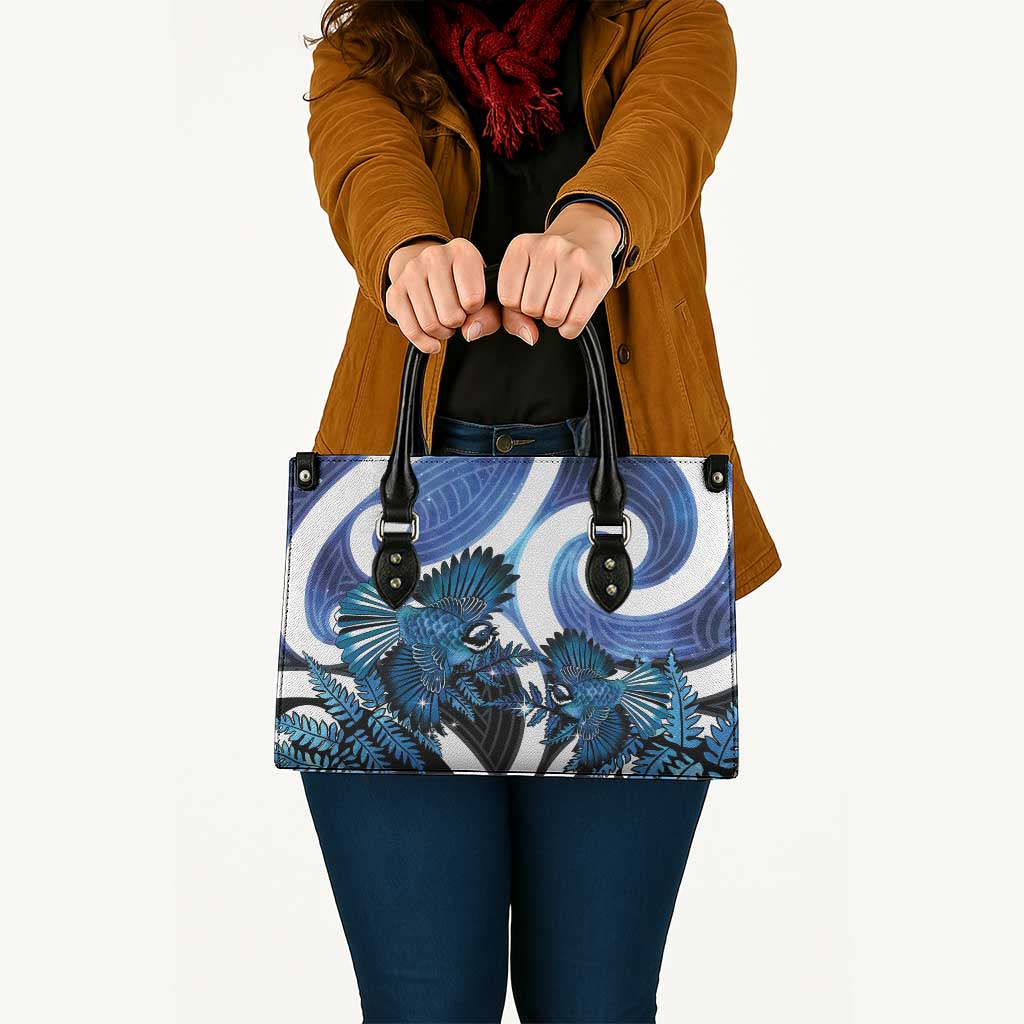 Piwakawaka New Zealand Matariki Leather Bag Maori New Year Silver Fern Blue Galaxy