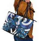 Piwakawaka New Zealand Matariki Leather Tote Bag Maori New Year Silver Fern Blue Galaxy