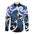Piwakawaka New Zealand Matariki Long Sleeve Button Shirt Maori New Year Silver Fern Blue Galaxy
