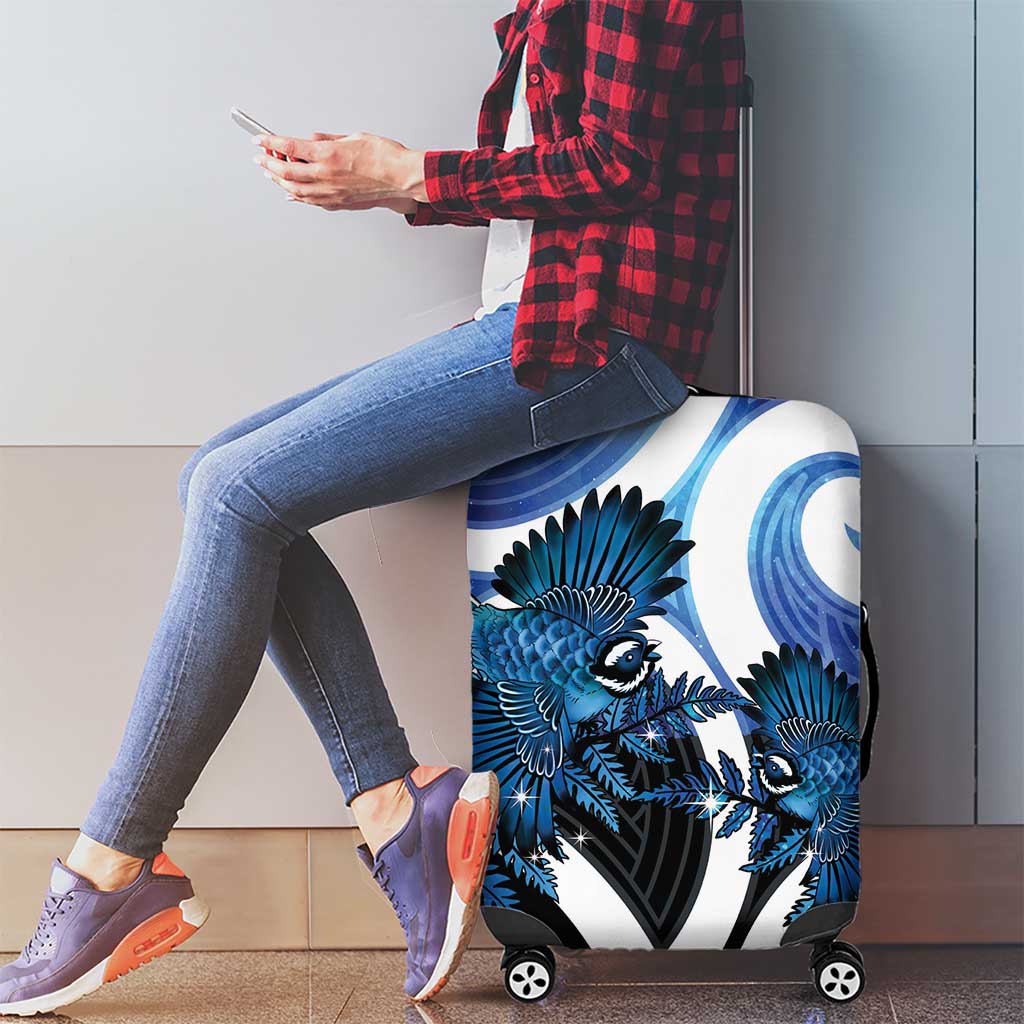 Piwakawaka New Zealand Matariki Luggage Cover Maori New Year Silver Fern Blue Galaxy