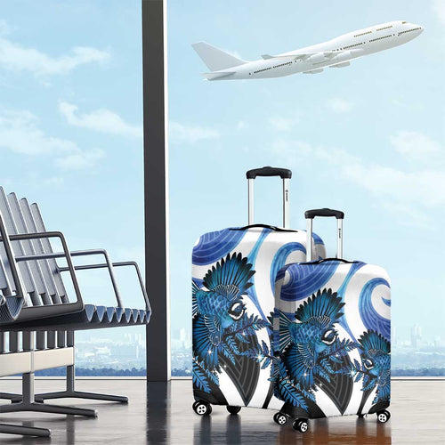 Piwakawaka New Zealand Matariki Luggage Cover Maori New Year Silver Fern Blue Galaxy