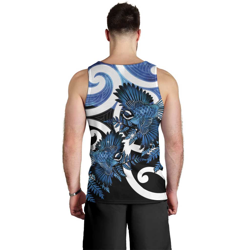 Piwakawaka New Zealand Matariki Men Tank Top Maori New Year Silver Fern Blue Galaxy