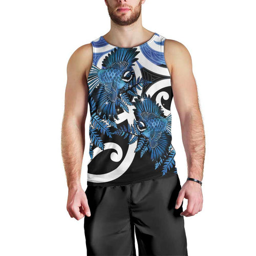 Piwakawaka New Zealand Matariki Men Tank Top Maori New Year Silver Fern Blue Galaxy