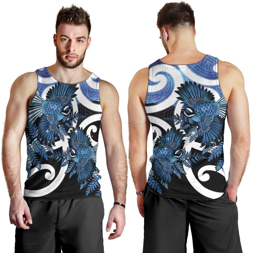 Piwakawaka New Zealand Matariki Men Tank Top Maori New Year Silver Fern Blue Galaxy
