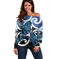 Piwakawaka New Zealand Matariki Off Shoulder Sweater Maori New Year Silver Fern Blue Galaxy