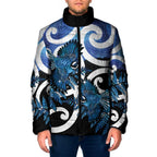 Piwakawaka New Zealand Matariki Padded Jacket Maori New Year Silver Fern Blue Galaxy
