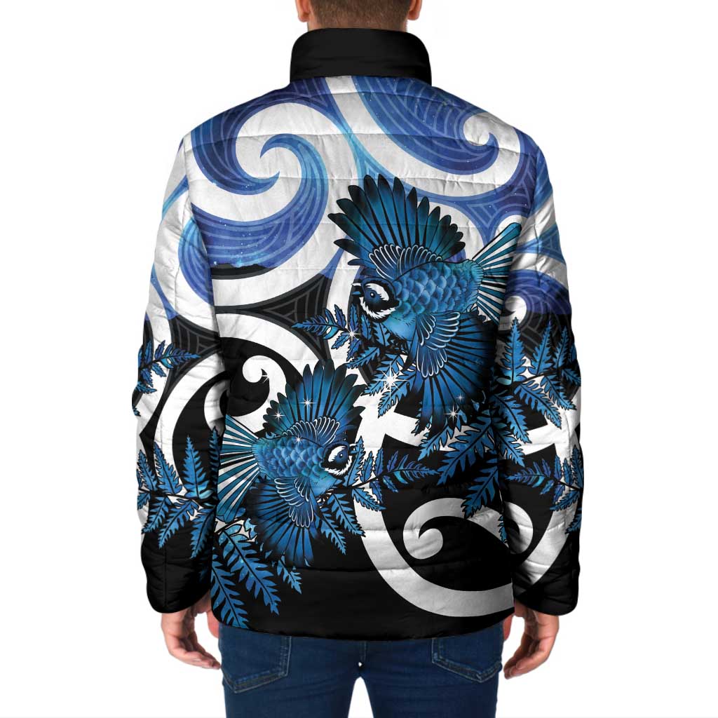Piwakawaka New Zealand Matariki Padded Jacket Maori New Year Silver Fern Blue Galaxy