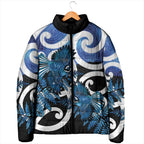 Piwakawaka New Zealand Matariki Padded Jacket Maori New Year Silver Fern Blue Galaxy