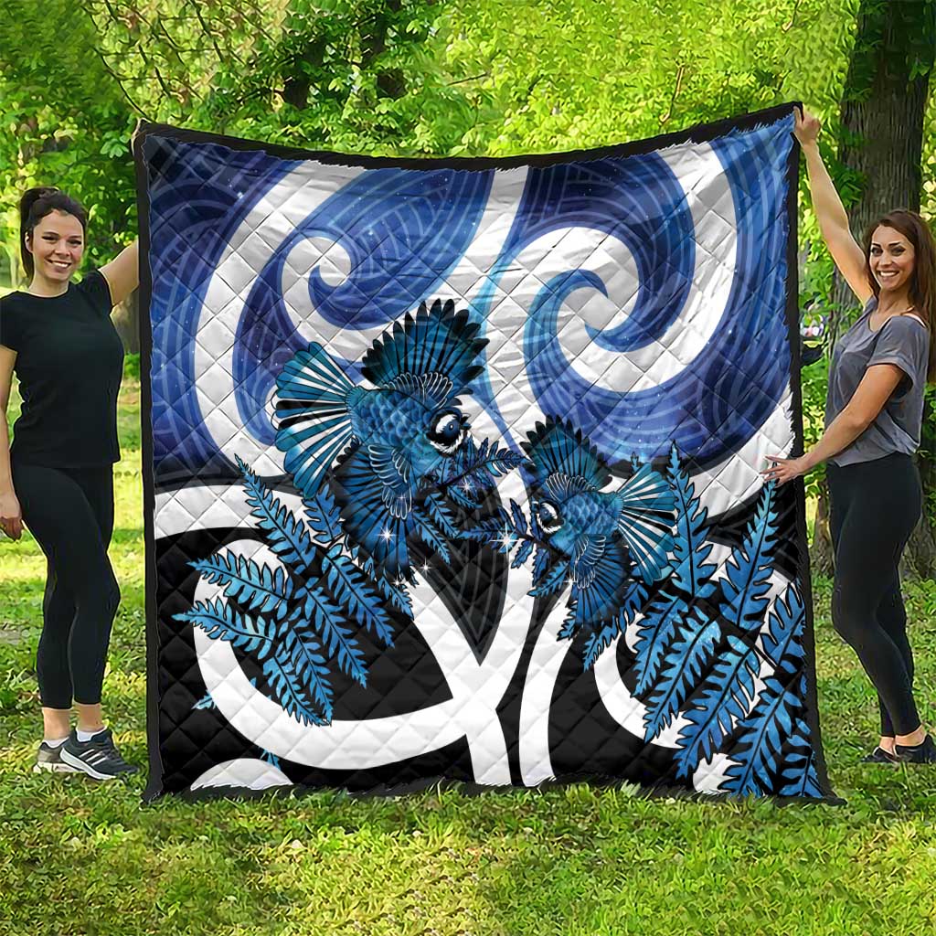 Piwakawaka New Zealand Matariki Quilt Maori New Year Silver Fern Blue Galaxy