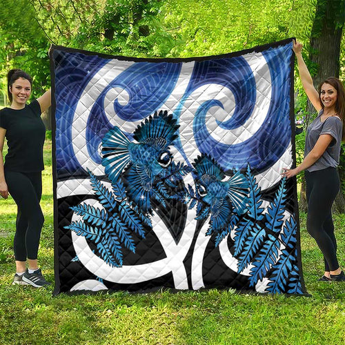 Piwakawaka New Zealand Matariki Quilt Maori New Year Silver Fern Blue Galaxy