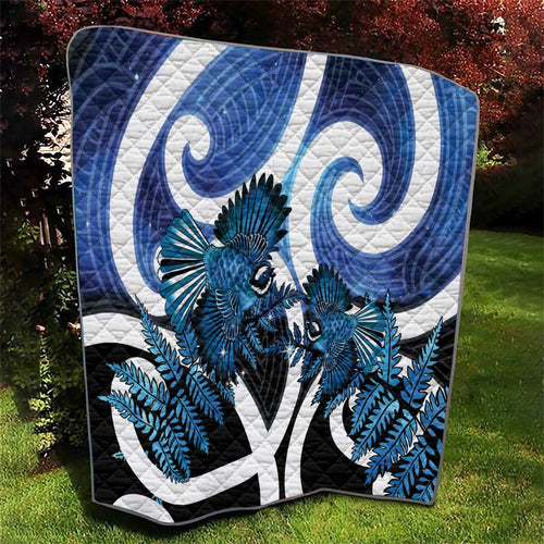 Piwakawaka New Zealand Matariki Quilt Maori New Year Silver Fern Blue Galaxy