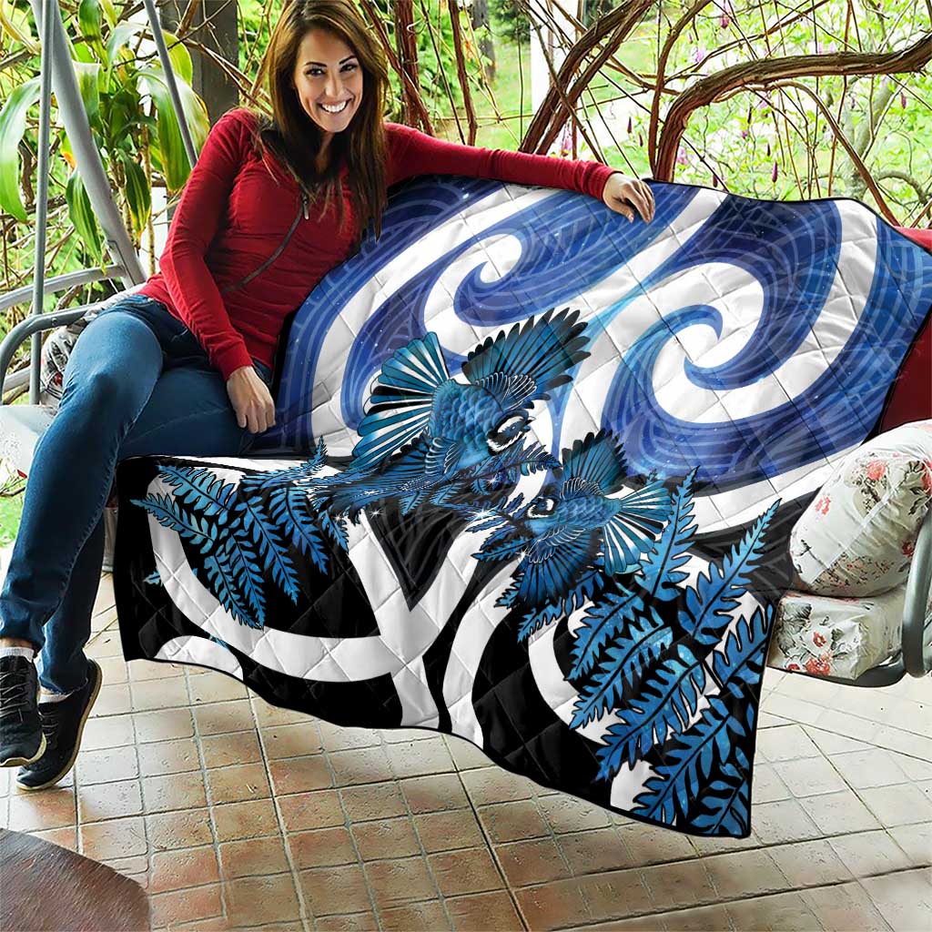 Piwakawaka New Zealand Matariki Quilt Maori New Year Silver Fern Blue Galaxy