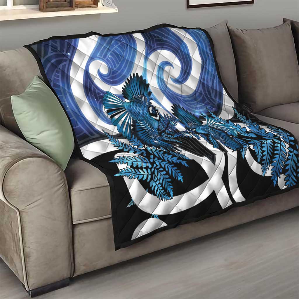 Piwakawaka New Zealand Matariki Quilt Maori New Year Silver Fern Blue Galaxy