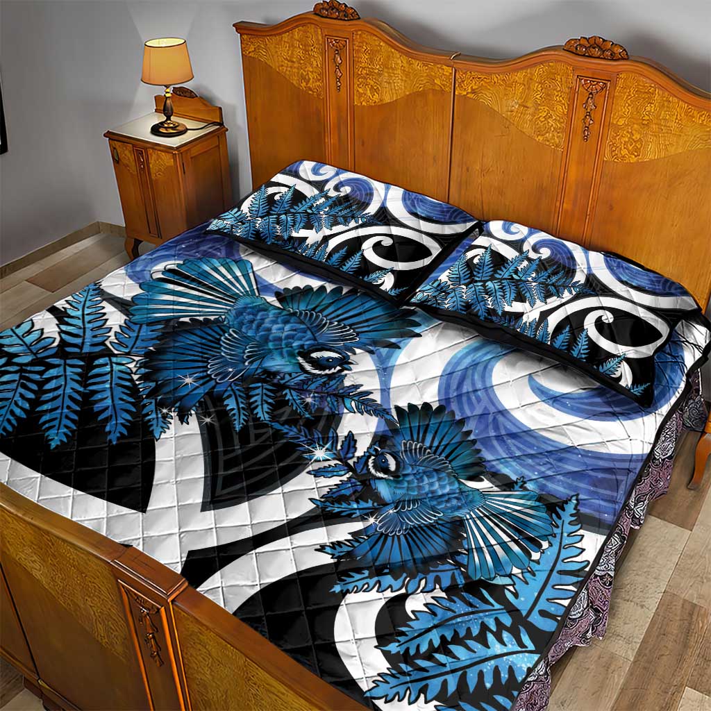 Piwakawaka New Zealand Matariki Quilt Bed Set Maori New Year Silver Fern Blue Galaxy