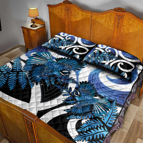 Piwakawaka New Zealand Matariki Quilt Bed Set Maori New Year Silver Fern Blue Galaxy